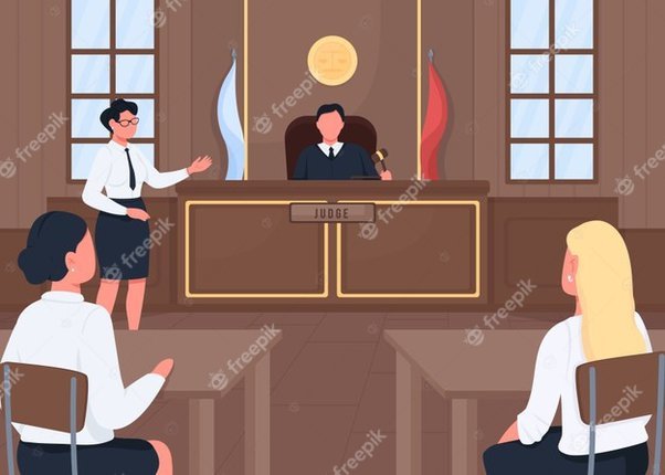 Ilustración de un abogado explicando proceso legal